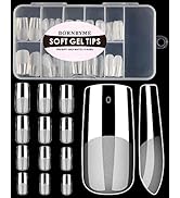 Soft Gel Nail Tips Medium Square, 120PCS Pre Buff Full Cover Nail Extenison Tips Half Matte Gel X...