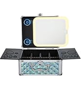 Makeup Case with Magnetic Lighted Mirror Cosmetic Train Box Detachable LED Mirror Adjustable Brig...