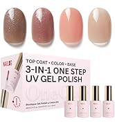 NAILOG Gel Nail Polish Set - 4 Colors Top Coat Color Gel Base 3-In-1 Soak Off UV Gel Polish Kit f...