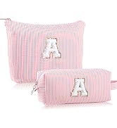 MSQ Initial Makeup Bags 2PCS Cosmetic Bag for Travel Toiletry, Birthday Gifts for Girls Girlfrien...