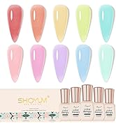 SHOYUM Jelly Pastel Gel Nail Polish Set-10 Pcs Pink Nude Gel Polish Set Summer Yellow Blue Gel Po...