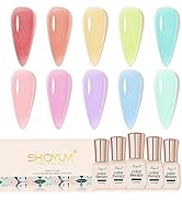 SHOYUM Jelly Pastel Gel Nail Polish Set-10 Pcs Pink Nude Gel Polish Set Summer Yellow Blue Gel Po...