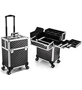 Faquenc Rolling Makeup Case Extra Large Makeup Train Case 4 Tray with Sliding Rail Removable Laye...