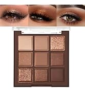 FLYEEO Neutral Brown Eye Shadow palette- Rose Gold Dark Brown Eyeshadow Palette Colorful 9 Colors...