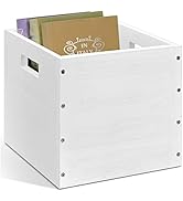 Wood Decorative Storage Cube Boxes with Handles, Rustic White Large Storage Baskets For Shelves, ...