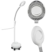 5X Magnifying Lamp LED Magnifier Light Glass Lens W/Adjustable Gooseneck, Floor Rolling Stand Fac...
