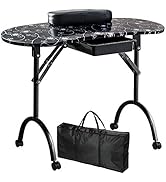 Kalolary Manicure Nail Table, Portable Folding Station Desk Movable Manicure Tech Table for Home ...