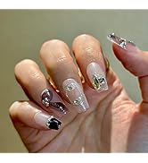 10 Pcs Butterfly Handmade Press on Nails for Women Girls,Glossy Colorful Long Coffin Aesthetic Ge...
