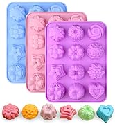 Sakolla 3 Pack Flower Soap Molds, 12 Cavities Different Shapes Silicone Molds for Soap, Lotion Ba...