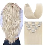 TESSHAIR Clip in Hair Extensions Real Human Hair 12 Inch Human Hair Clip in Extensions Platinum B...