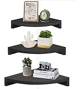 Black Corner Shelves Wall Mount Set of 3, Rustic Wood Corner Floating Shelves, Hanging Corner Wal...