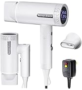 Foldable Hair Dryer 150000 RPM,1600W Ceramic Ionic Professional Hair Blow Dryer with Diffuser & L...
