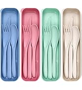 Reusable Travel Utensils Set with Case, 20 Sets Wheat Straw Portable Knife Fork Spoons Tableware,...