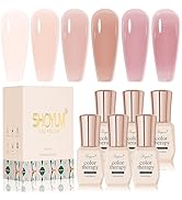SHOYUM Jelly Nude Gel Nail Polish Set 6 Colors Neutral Sheer Light Pink Purple Gel Polish Kit Tra...