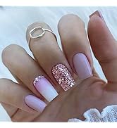 24 Pcs Press on Nails Medium Square - BHLFRH Purple White Ombre Fake Nails Press ons Rhinestones ...