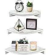 SOLLASI Rustic White Floating Corner Shelves Set of 3, Farmhouse Wooden Corner Wall Shelf, Kitche...