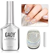 GAOY Cat Eye Gel Nail Polish, Glitter Holographic Nail Polish with Magnet, 16ml Reflective Transl...