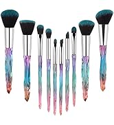 Makeup Brushes Set Crystal Handle - 10pcs Colorful Diamond Cosmetic Kabuki Brushes Foundation Con...