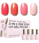 NAILOG Gel Nail Polish Set - 4 Colors Top Coat Color Gel Base 3-In-1 Soak Off UV Gel Polish Kit f...