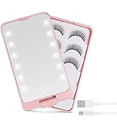 LED Eyelash Holder Case with Makeup Mirror,AREMOD Rechargeable False Eyelash Container Organizer ...