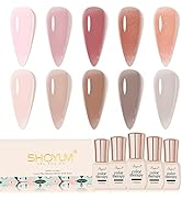 SHOYUM 10Pcs Jelly Gel Nail Polish Set Nude Translucent Dark Skin Colors Rose Maple Red Sheer Gel...