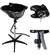 BYOOTIQUE Portable Shampoo Bowl Hair Washing Station with Drain Hose Height Adjustable Hair Treat...