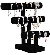 ShellKingdom Jewelry Display Tower, 3 Tier Necklace Bracelet and Watch Holder Display Stand, Blac...