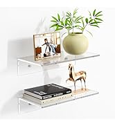 FEMELI Acrylic Floating Shelves 12-24 Inch, 2 PCS Clear Shelves for Plant Photo in Bedroom Living...