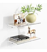 FEMELI Acrylic Floating Shelves 12-24 Inch, 2 PCS Clear Shelves for Plant Photo in Bedroom Living...