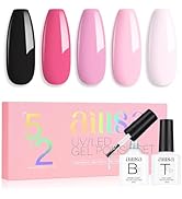 AILLSA Pink Gel Nail Polish Set Black Hot Pink Light Nude Pink Gel Polish with Base and Top Coat,...
