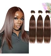 ALLRUN Brown Human Hair Bundles Straight Brown Bundles Human Hair Straight 3 Bundles Straight Hai...