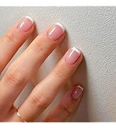 24Pcs White French Tips Press On Nails - French Manicure Art Acrylic Short Square Full Cover Fals...