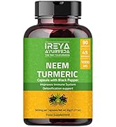 Neem Turmeric Capsules with Black Pepper Neem Herbal Supplement, Ayurvedic Herbal Cleanser, Detox...