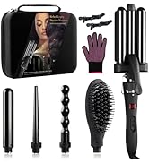Curling Iron Set 5 in 1 Curling Wand Beach Hair Waver Curling Iron & 3 Interchangeable Barrel wit...