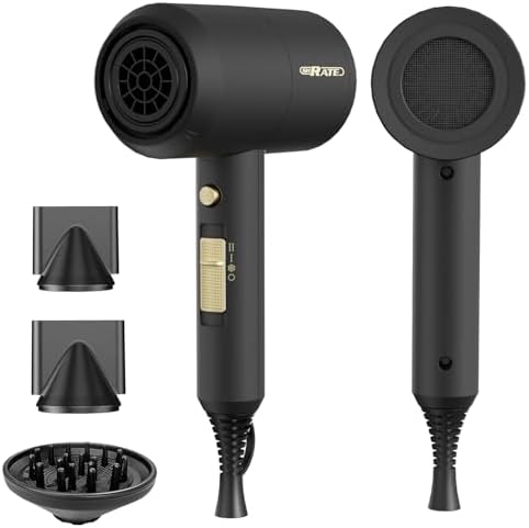 SHRATE Lightweight Ionic Hair Dryer with Diffuser - Powerful 1800W Blow Dryer for Fast Drying - Professional Low Noise Mini Hair Dryer for Travel, Gifts, Hair Styling (Black)