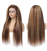 AILICEEHR 30 Inch Kinky Straight 13x4 Lace Front Wigs Human Hair Pre Plucked Ombre Highlight 13x4...