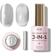 NAILOG Gel Nail Polish 12ml, Top Coat Color Gel Base 3 In 1 Formula Soak Off UV Cat Eye Gel Polis...