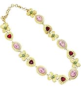 KF Ornament Vintage Diamond Studded Love Necklace Flower Collar Necklace For Women Floral Bib Sta...
