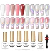 SUPWEE Cat Eye Gel Nail Polish Set with Magnetic, 5 Colors Translucent Nude Pink White Jelly Gel ...
