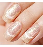 AILLSA Cat Eye Gel Nail Polish Nude Glitter Gel Polish Iridescent Holographic Gold Fall Gel Polis...