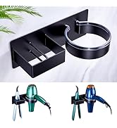 WAYASI Hair Straightener Holder Wall Mounted Blow Dryer Holder, Stainless Steel Black Blow Dryer ...
