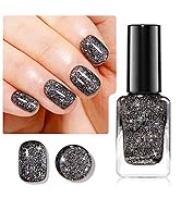 Nailshion Black Glitter Nail Polish Fast Air Drying Regular Nail Polish Sparkly Shimmer Black Nai...