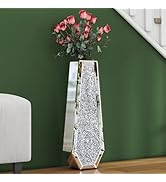 SHYFOY Crushed Diamond Tall Floor Vase Large Silver Mirror Crystal Tall Vases for Floor Decor, Gl...