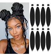 Pre Stretched Braiding Hair 16 Inch Black Braiding Hair Extensions 8 Packs Braids Hair Synthetic ...