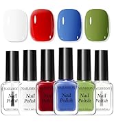 Nailshion Fall Winter Nail Polish, 4+2 Colors Red Green Dusty Blue White Fingernail Polishes with...