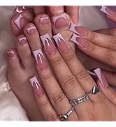 24 Pcs Press on Nails Medium Square & Press on Toenails Set,LINMEIZAI Fake Toe Nails Press ons Na...