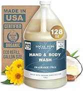 SoCal Suds & Company 128oz Certified Organic Hand & Body Wash w/Shea Butter- Gentle Natural Body,...