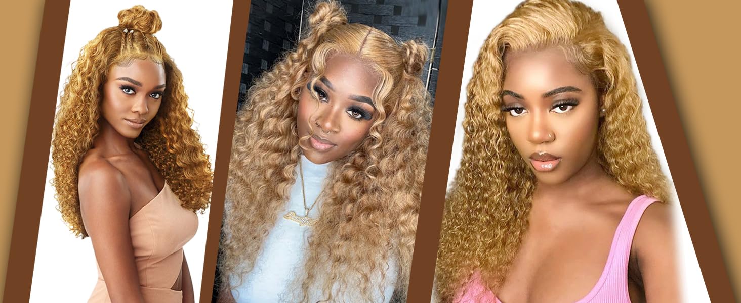 Honey Blond Deep wave Lace Front Human Hair Wig
