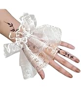 yefiuo Lace Gloves White Wrist Sleeve,Hand Sleeve Lace Elastic Bracelet for Wedding,Tea Party,Mas...