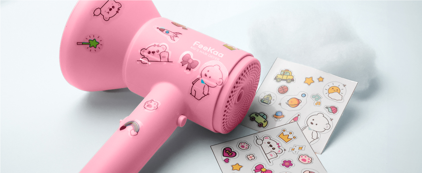 kids hairdryer with DIY stickers